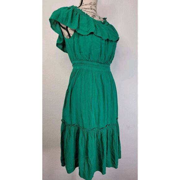Tommy Bahama Midi Dress XS Layered Off Shoulders Green Cottagecore Bohemian - Picture 4 of 14
